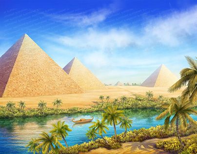 the egyptian pyramids are shown in this painting