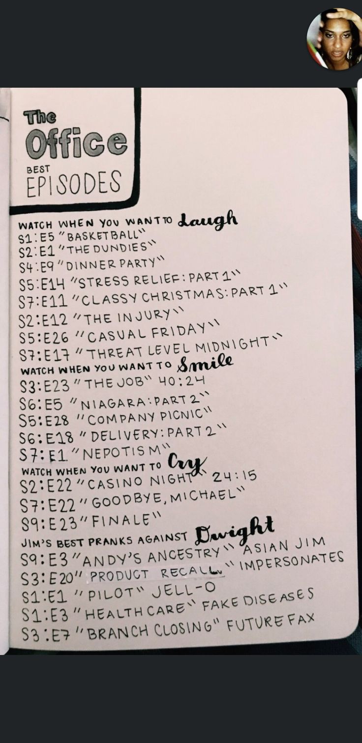 the office episode schedule is posted on a white board with black writing and numbers in it