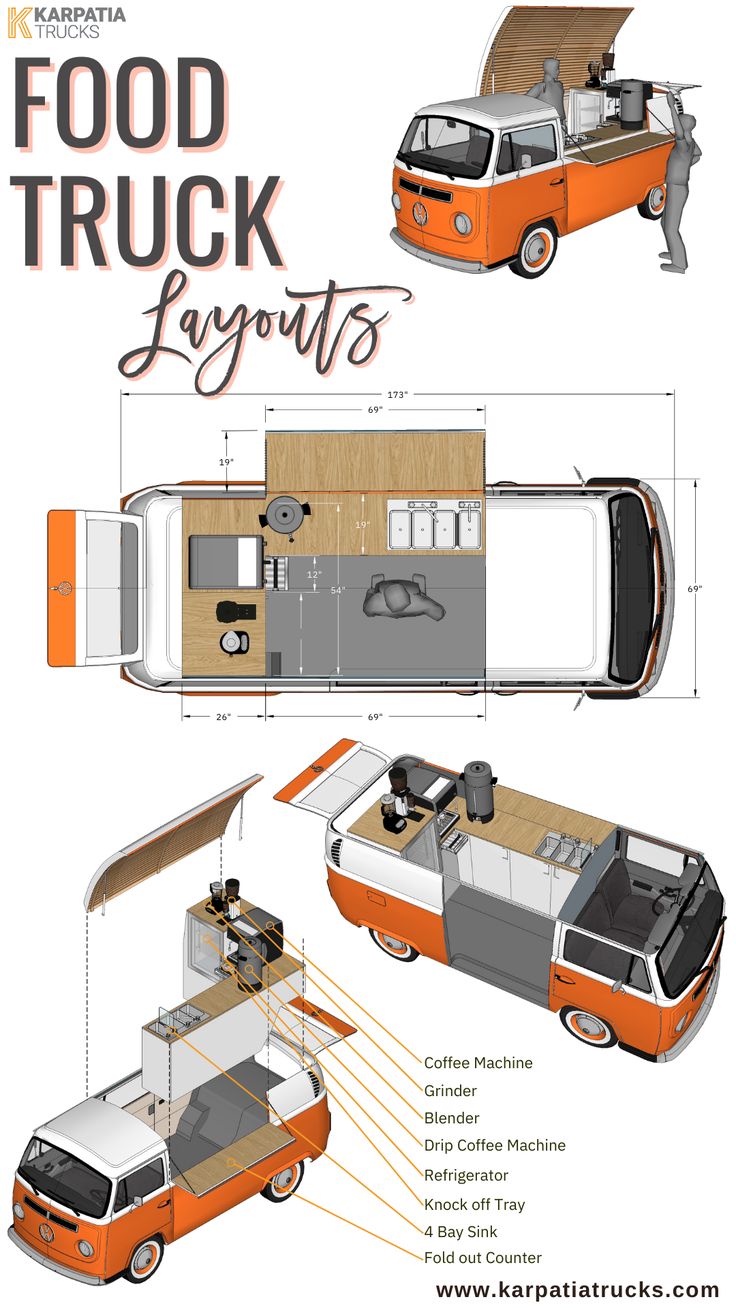 an orange and white food truck is shown with instructions to make it look like the camper