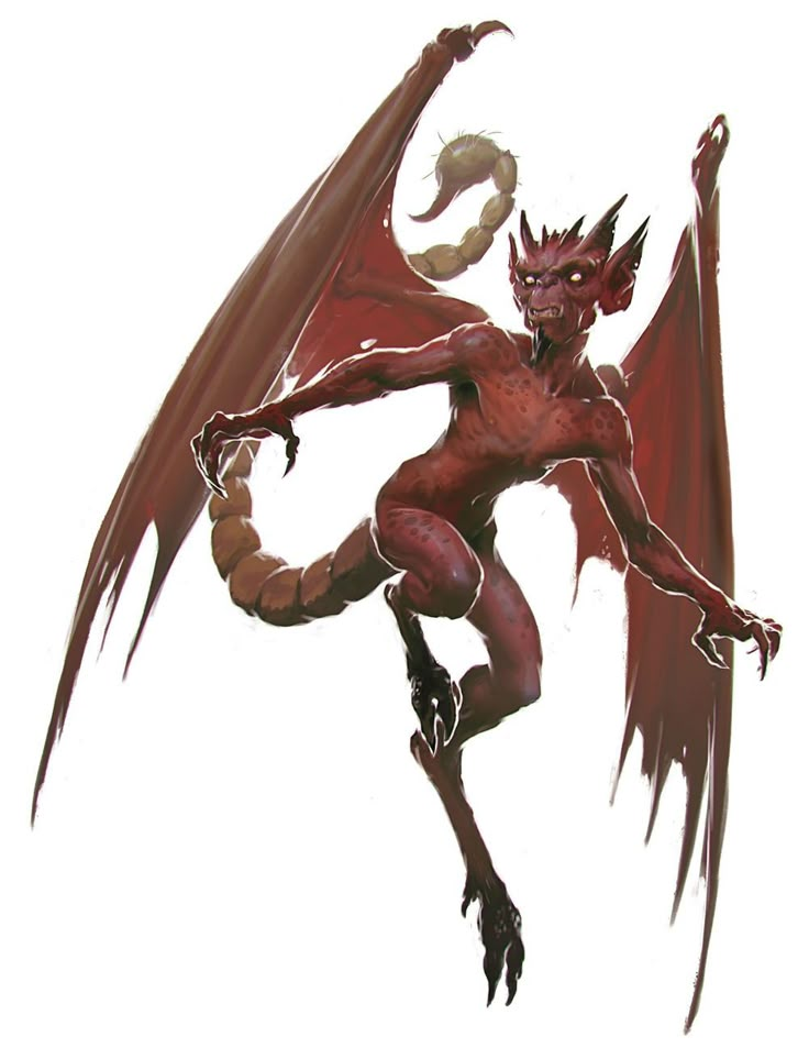 a drawing of a demon with wings and claws