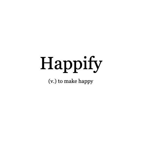 the words happily written in black on a white background