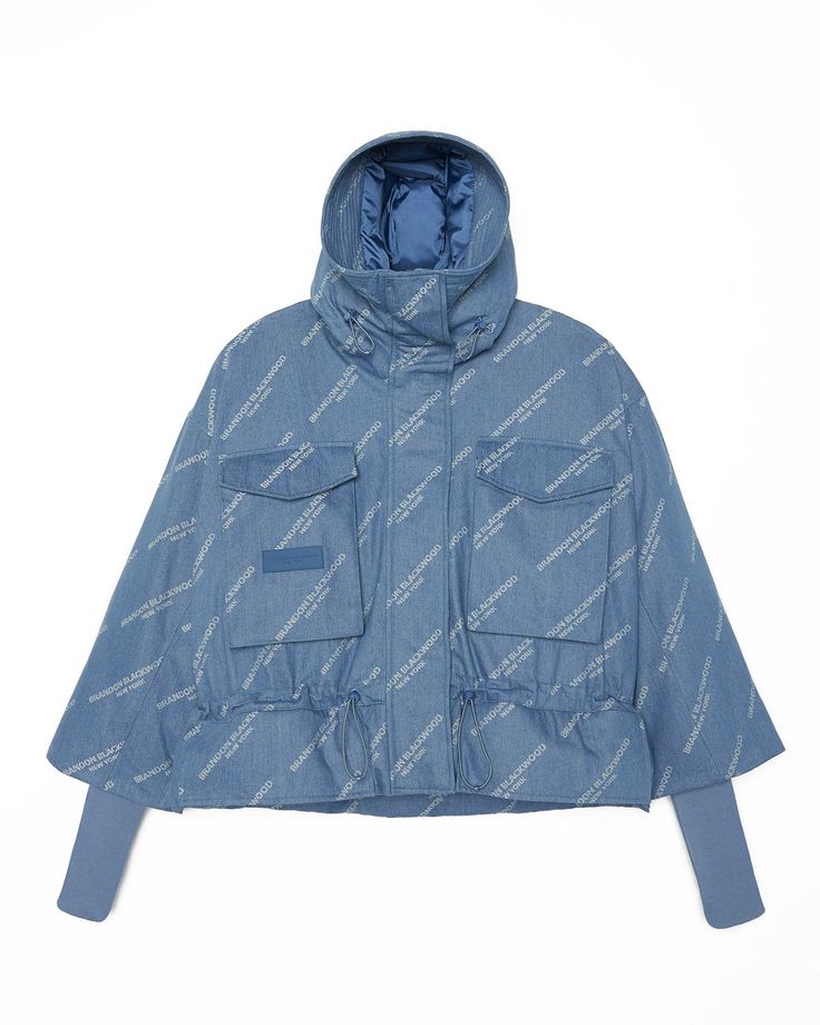 Luxury Blue Outerwear With Drawstring Hood, Luxury Denim Blue Winter Outerwear, Luxury Navy Streetwear Outerwear, Luxury Unstructured Blue Outerwear, Luxury Blue Athleisure Outerwear, Luxury Washed Winter Outerwear, Luxury Winter Outerwear With Logo Detail, Spring Outerwear, Fall Outerwear