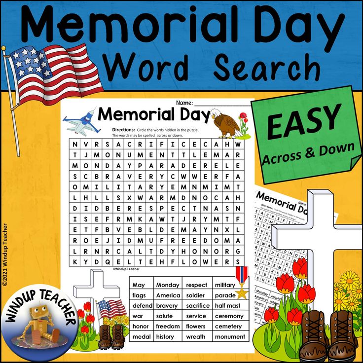 a memorial day word search is shown