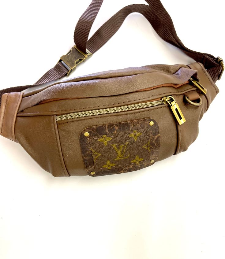 Adjustable Bum Bag PATCH of Lv- Smooth Leathers - Patches Of Upcycling Brown Patches Of Upcycling Trendy Rectangular Monogram Canvas Shoulder Bag, Luxury Monogram Canvas Bag, Designer Belt Bag With Removable Pouch For Daily Use, Designer Rectangular Belt Bag For Daily Use, Designer Brown Bag As Fashion Accessory, Designer Brown Bags As Fashion Accessory, Rectangular Brown Belt Bag For Travel, Luxury Belt Bag Satchel For Everyday Use, Modern Brown Monogram Canvas Bag