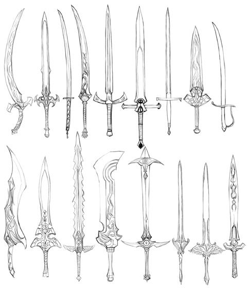 several different types of swords drawn by hand