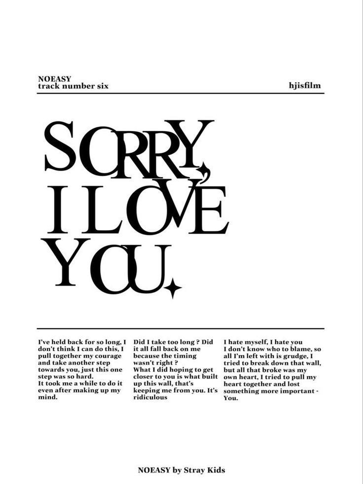 the cover of sorry i love you, written in black and white on a white background