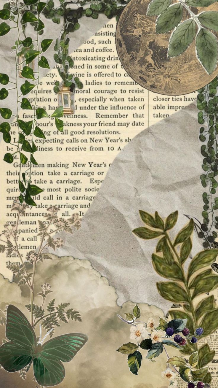 an altered collage with flowers and plants on it's side, including leaves