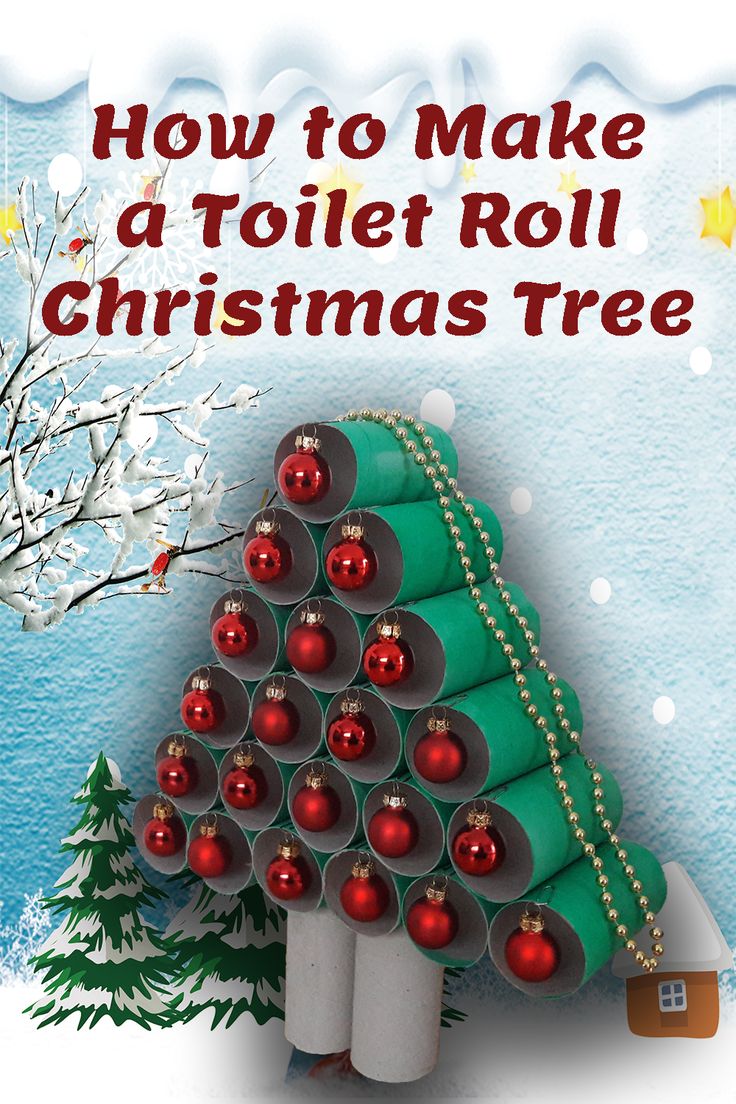 a christmas tree made out of rolled up toilet paper and some red balls on it