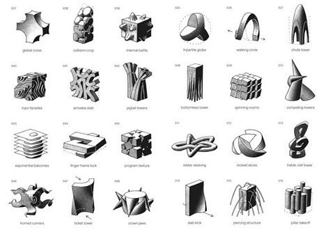 an image of different types of 3d objects in black and white, with text below