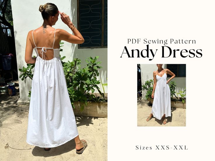 Andy dress- Digital PDF Sewing Pattern | Backless | Maxi Summer dress | Tie back | XXS-XXL | Intermediate | Instant download Style Dress Patterns, Sundress Pattern, Maxi Summer Dress, Sewing Projects Clothes, Summer Linen Dresses, Maxi Robes, Dress Sewing Pattern, Dress Sewing Patterns, Tie Dress