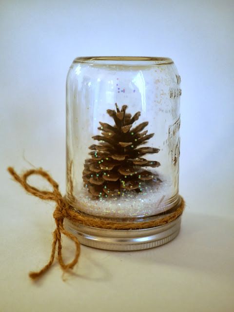 a glass jar with a pine cone in it