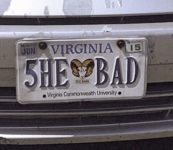 a license plate that says, virginia she bad