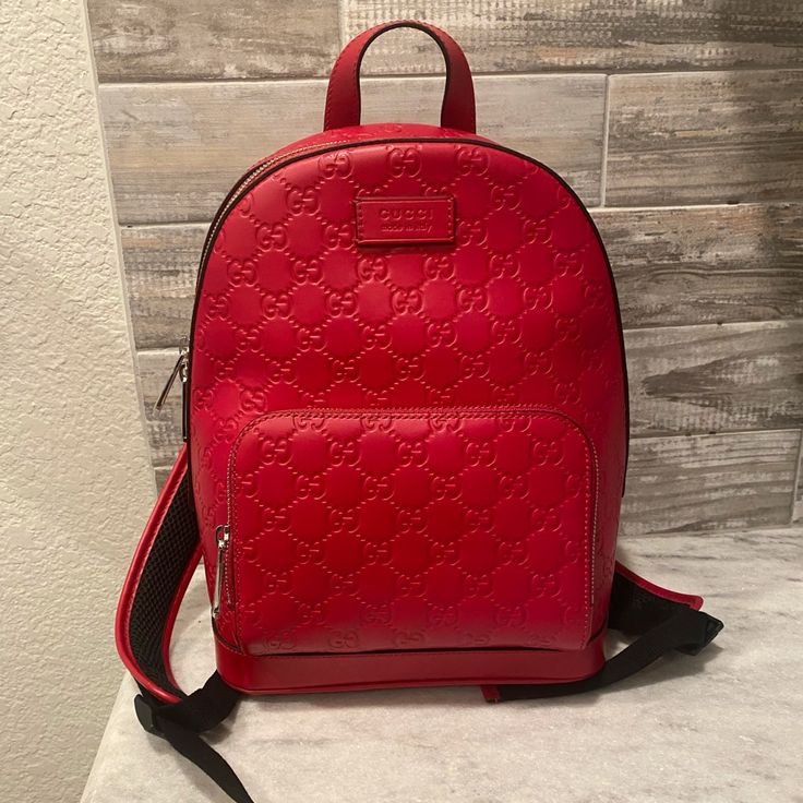 100% Authentic! Comes With Dust Bag Not Been Used Or Worn Out Brand New With Tags Gucci Standard Everyday Backpack, Luxury Gucci Backpack, Gucci Classic Backpack, Classic Gucci Backpack, Designer Gucci Leather Travel Backpack, Designer Gucci Leather Backpack, Luxury Red Backpack, Luxury Red Leather Backpack, Luxury Red Leather Standard Backpack