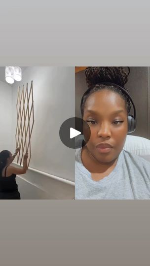 a woman with headphones on taking a selfie in front of a mirror and another photo