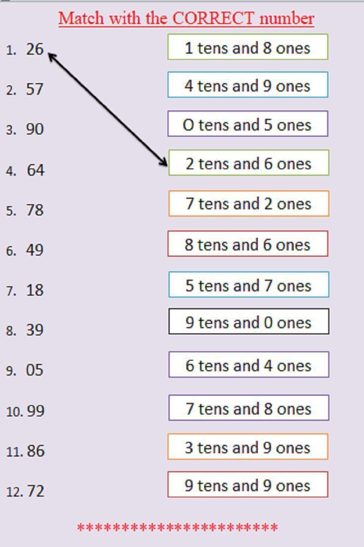 a table with numbers and times to match the correct number for each item in this game