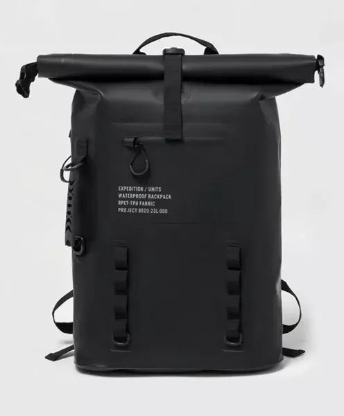 a black backpack with two straps on it