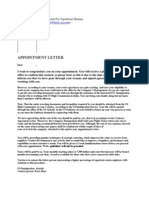 the employment letter is shown in this document