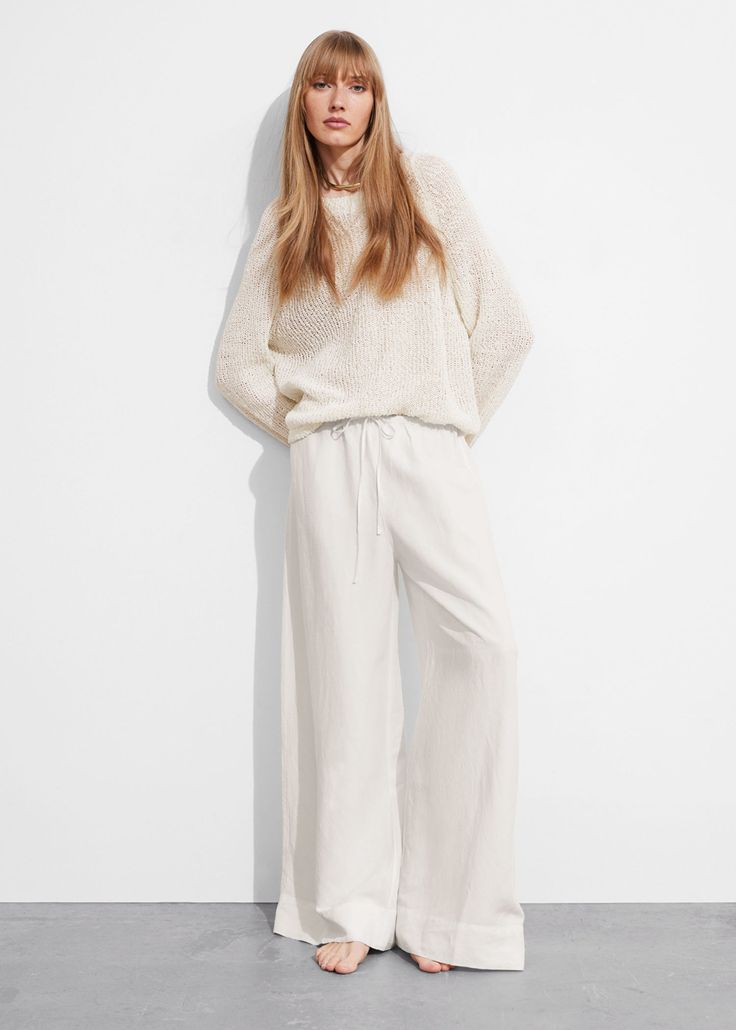 Relaxed Drawstring Trousers Summer Style Guide, Drawstring Trousers, Suit Jumpsuit, Knit Outerwear, Linen Sweater, Summer Fashion Dresses, Fashion Story, Linen Dresses, Workwear Dress