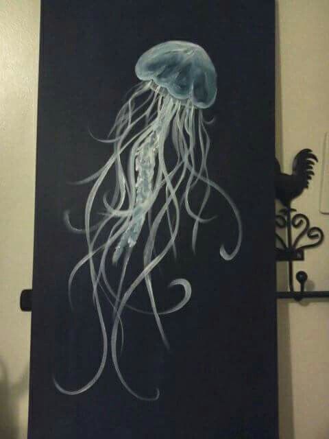 a painting of a jellyfish on a black background