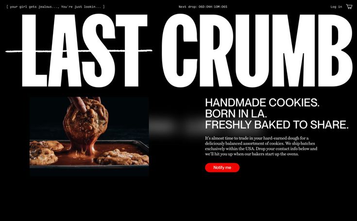 the last crumb website homepage is displayed on a black background with white lettering