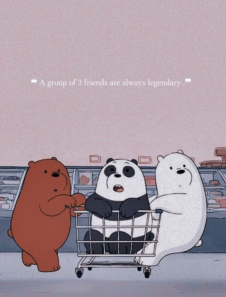 three panda bears in a shopping cart with the caption'a group of 3 friends are always imaginary '