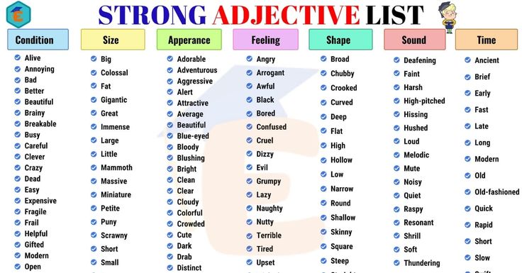 a list with the words strong and active list