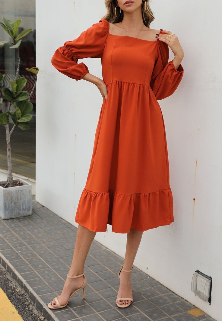 The EMES SHOP dress is detailed with gorgeous double puff sleeves. Features a square neck line. solid color. long sleeves. ruffle hem. A-line silhouette. and knee length. Pair it with stilettos and a bag for a classy look.MATERIAL:100%Soft Poly MEASUREMENTS:Dress Length is 39"-41"in Small | Bust: 35"-37"in & Waist: 26"-28"in Medium | Bust: 37"-39"in & Waist: 28"-30"in Large | Bust: 39"-41"in & Waist: 30"-32"in X Large | Bust: 41"-43"in & Waist: 32"-34"in MEASUREMENTS:Dress Length is 99"-104"in S Fall Casual Puff Sleeve Dress, Elegant A-line Puff Sleeve Dress In Solid Color, Fall Puff Sleeve Dress In Solid Color, Fitted Long Sleeve Puff Sleeve Dress In Solid Color, Elegant Puff Sleeve Dress For Brunch In Fall, Fall Midi Dress With Puff Sleeves In Solid Color, Fall Solid Color Puff Sleeve Dress, Puff Sleeve Dress With Pleated Sleeves For Fall, Fall Long Sleeve Dress With Lantern Sleeves