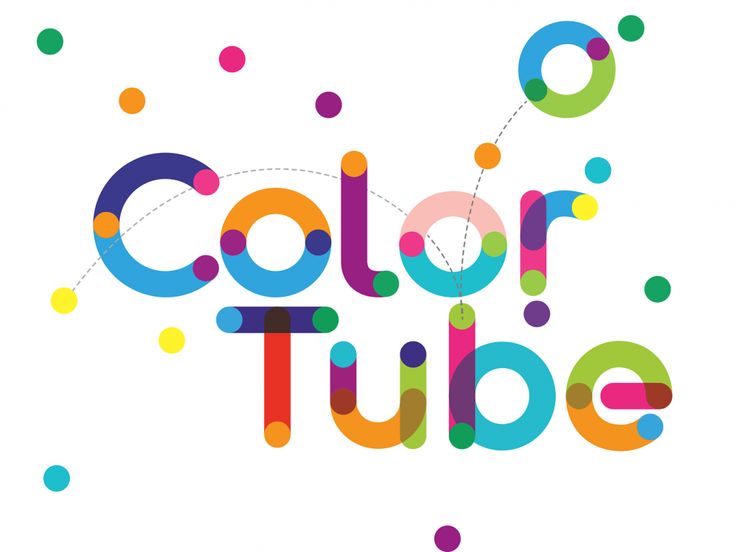 the word color tube surrounded by colorful circles and dots on a white background with text below it