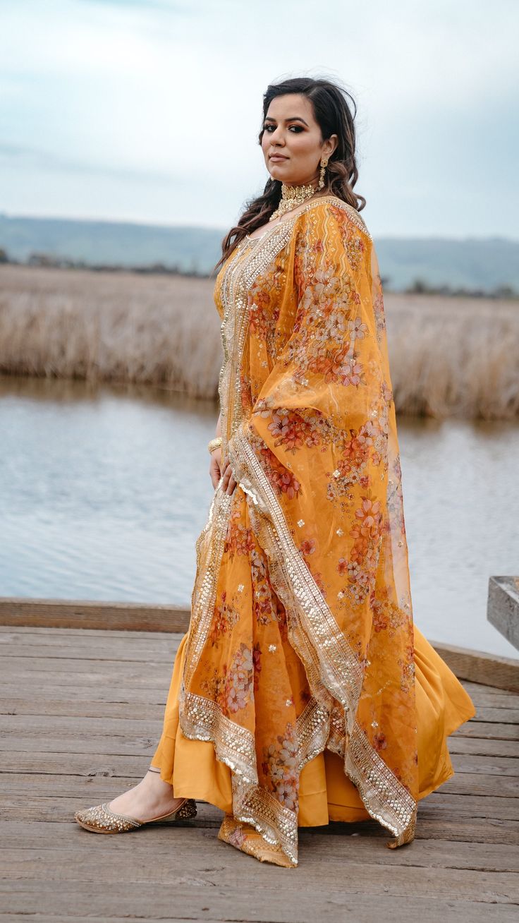 Party wear yellow sharara suit Yellow Sharara Set, Yellow Sharara Suits, Navratri Celebration, Yellow Sharara, Indo Western Lehenga, Western Lehenga, Georgette Sharara, Mustard Pants, Sharara Pants