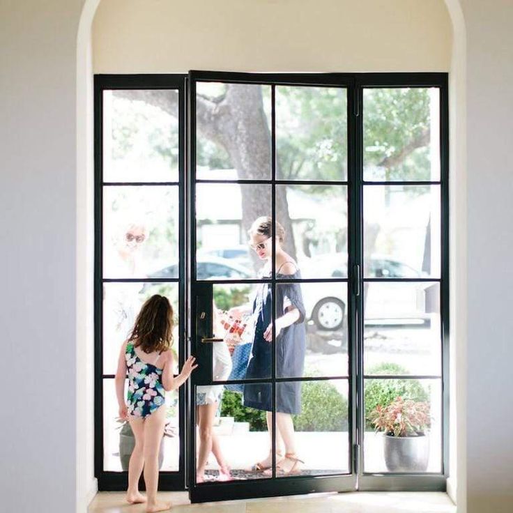 IWD Minimalist Forged Iron French Single Entry Door CIFD-S0302 Dual Pane Clear Glass with Double Narrow Sidelights 8-Lite Single Entry Door, French Entry Doors, Entry Door With Sidelights, Wrought Iron Front Door, Single Entry Doors, Steel Frame Doors, Metal Front Door, Iron Front Door, Steel Front Door