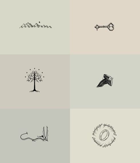 six different types of logos that appear to be drawn in black and white, each with an image of a tree