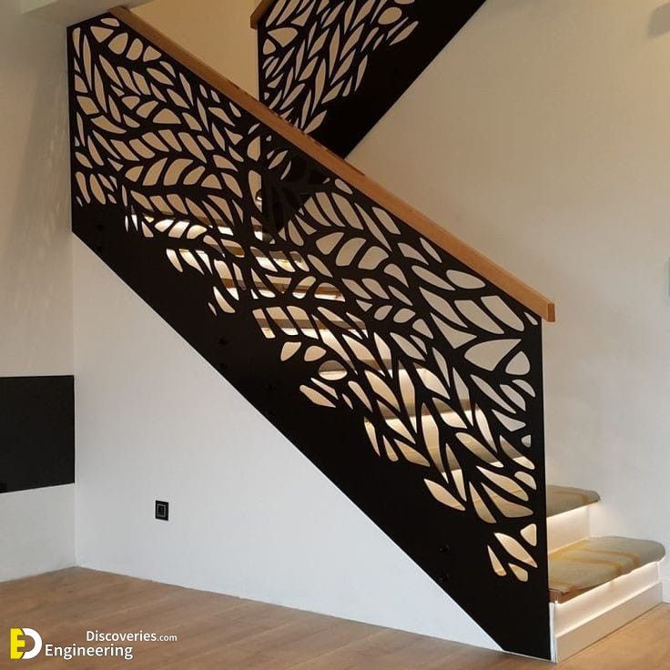 a stair case that has been designed to look like leaves