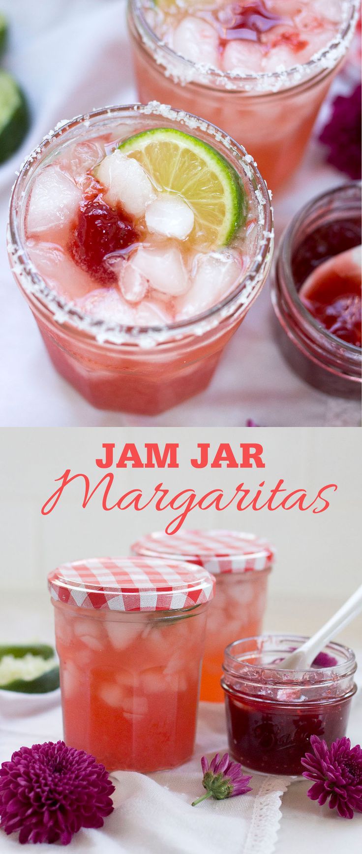 jam jar margaritas with lime and cranberry juice