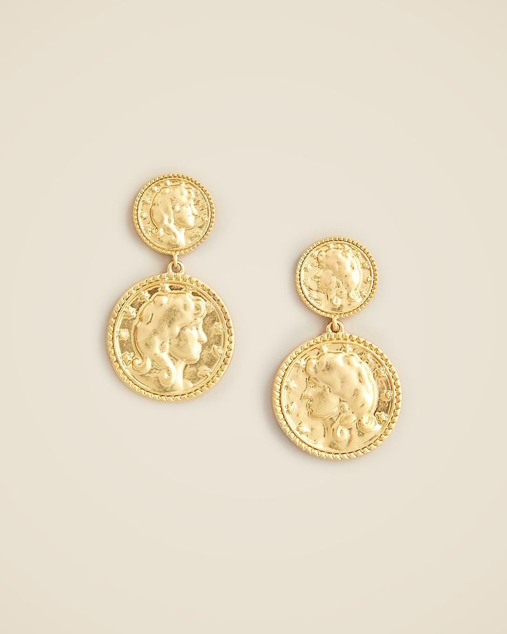 Coin drop earrings Women’s Earrings, Elegant Gold-tone Coin Necklace, Elegant 14k Gold-filled Coin Necklace, Gold-tone Coin Shaped Metal Jewelry, Elegant Gold Coin-shaped Earrings, Gold-tone Brass Coin Necklace, Hair Wrap Scarf, Jcrew Women, Loafer Sneakers