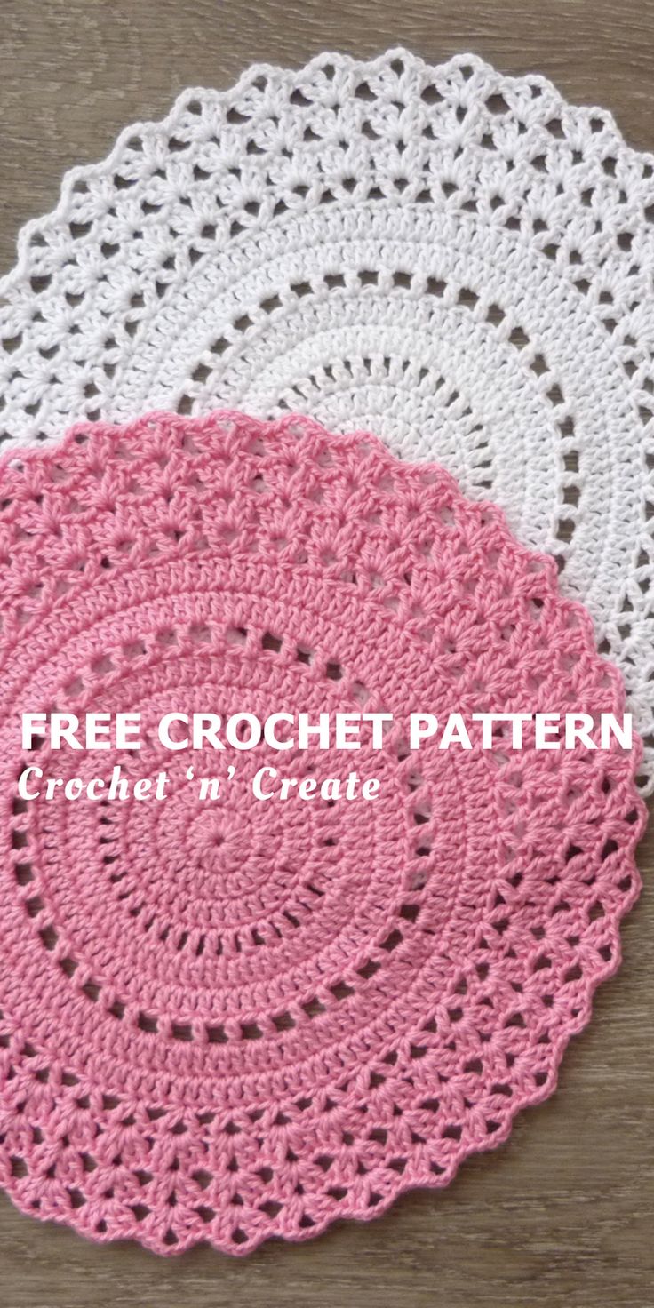 two crocheted coasters with the words free crochet pattern on them