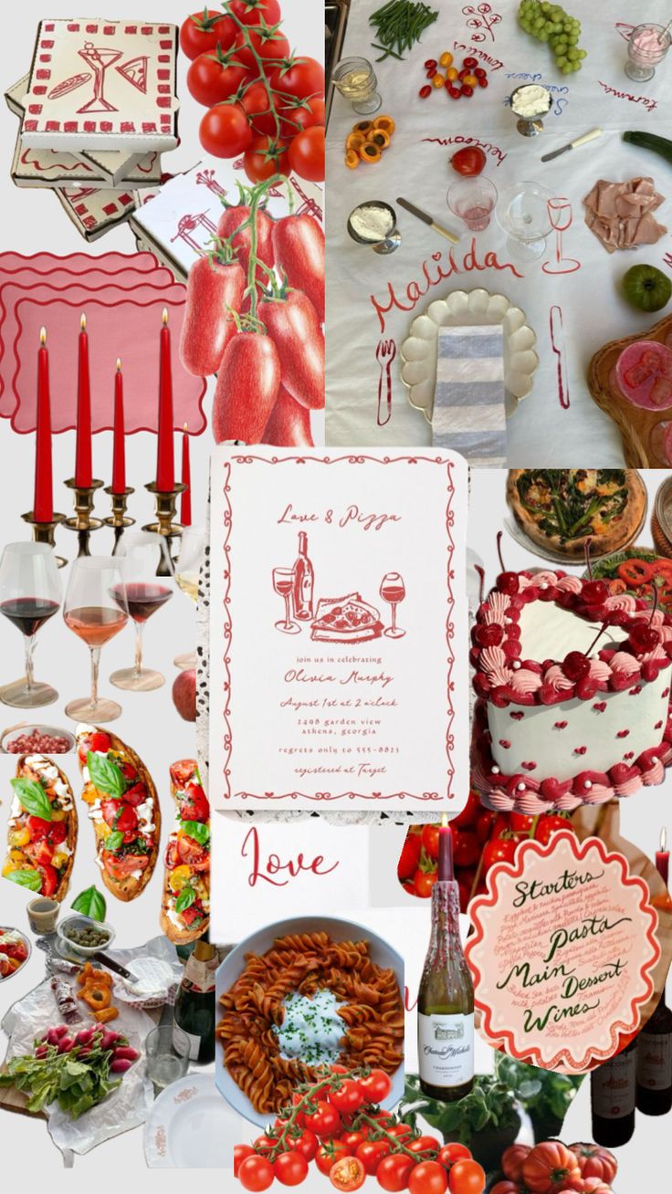 a collage of food, wine and other items for a wedding or special occasion