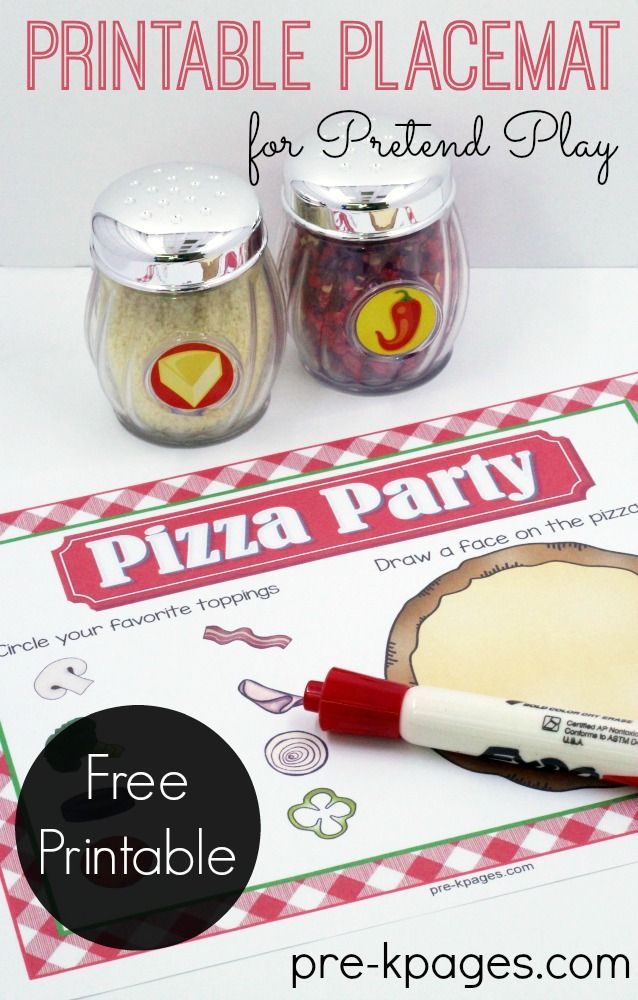 printable pizza party placemat for pretend play