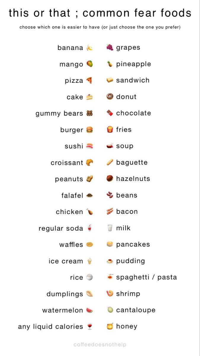 a poster with different types of food on it's sides and the words, this or that common fear foods