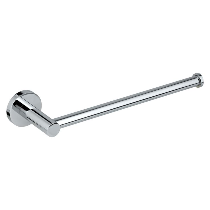 a chrome toilet roll holder on a white background