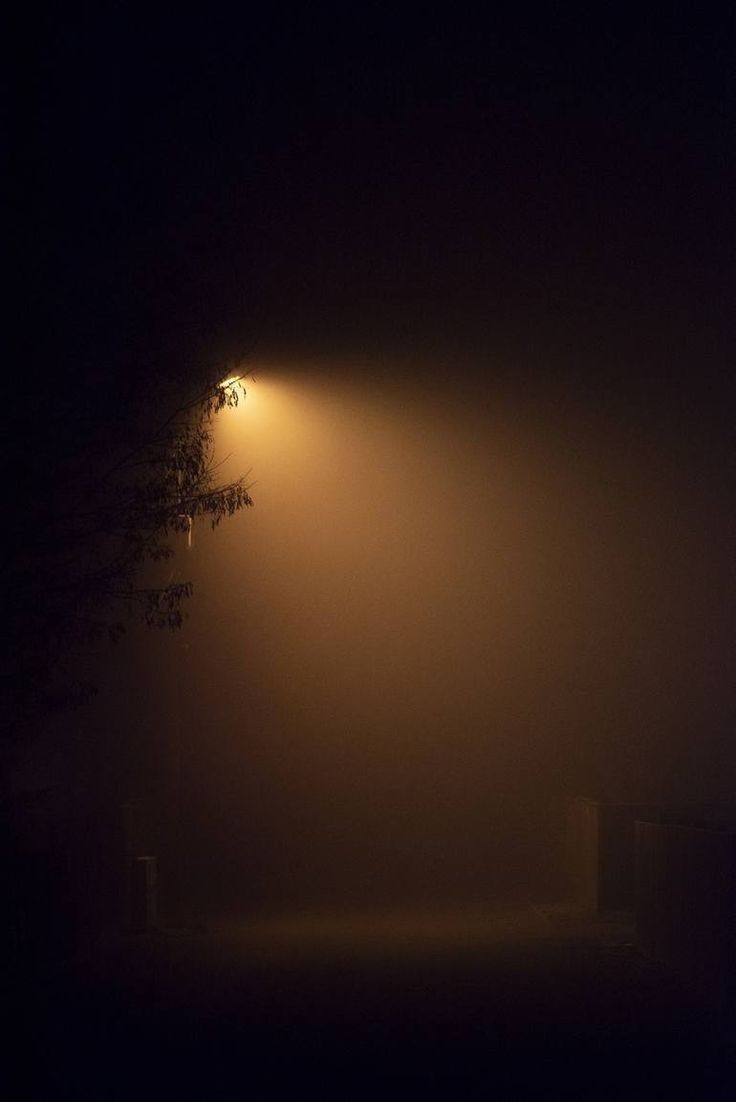 a street light sitting in the middle of a foggy night with no one on it