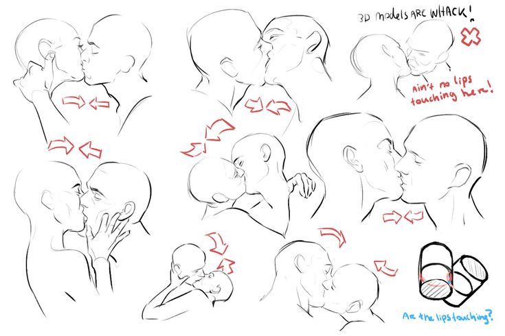 some sketches of people kissing each other