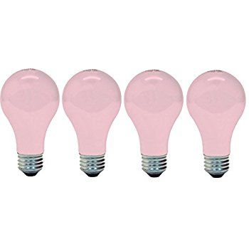 four pink light bulbs are lined up in a row