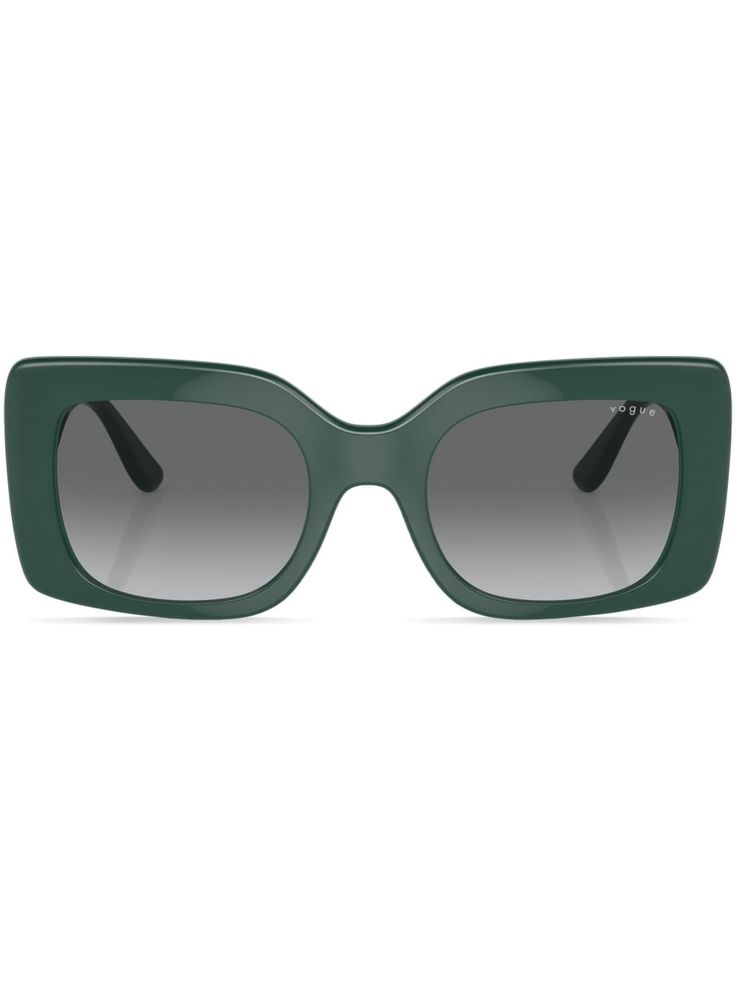 dark green acetate gradient lenses rectangle frame logo print at the arm straight arms curved tips These glasses come with a protective case. Frame Logo, Vogue Eyewear, Rectangle Frame, Logo Print, Protective Cases, Sunglasses Accessories, Stylish Outfits, Dark Green, Fashion Branding