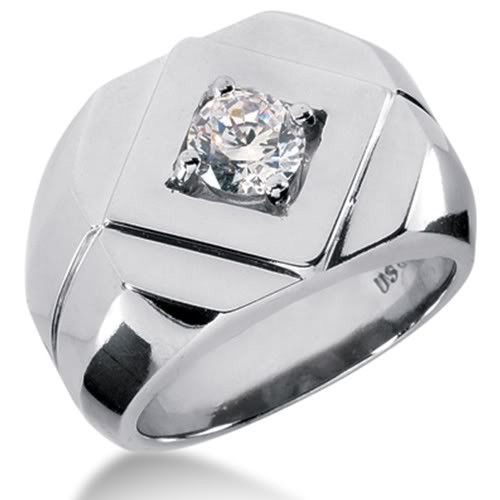 a white gold ring with a diamond in the center