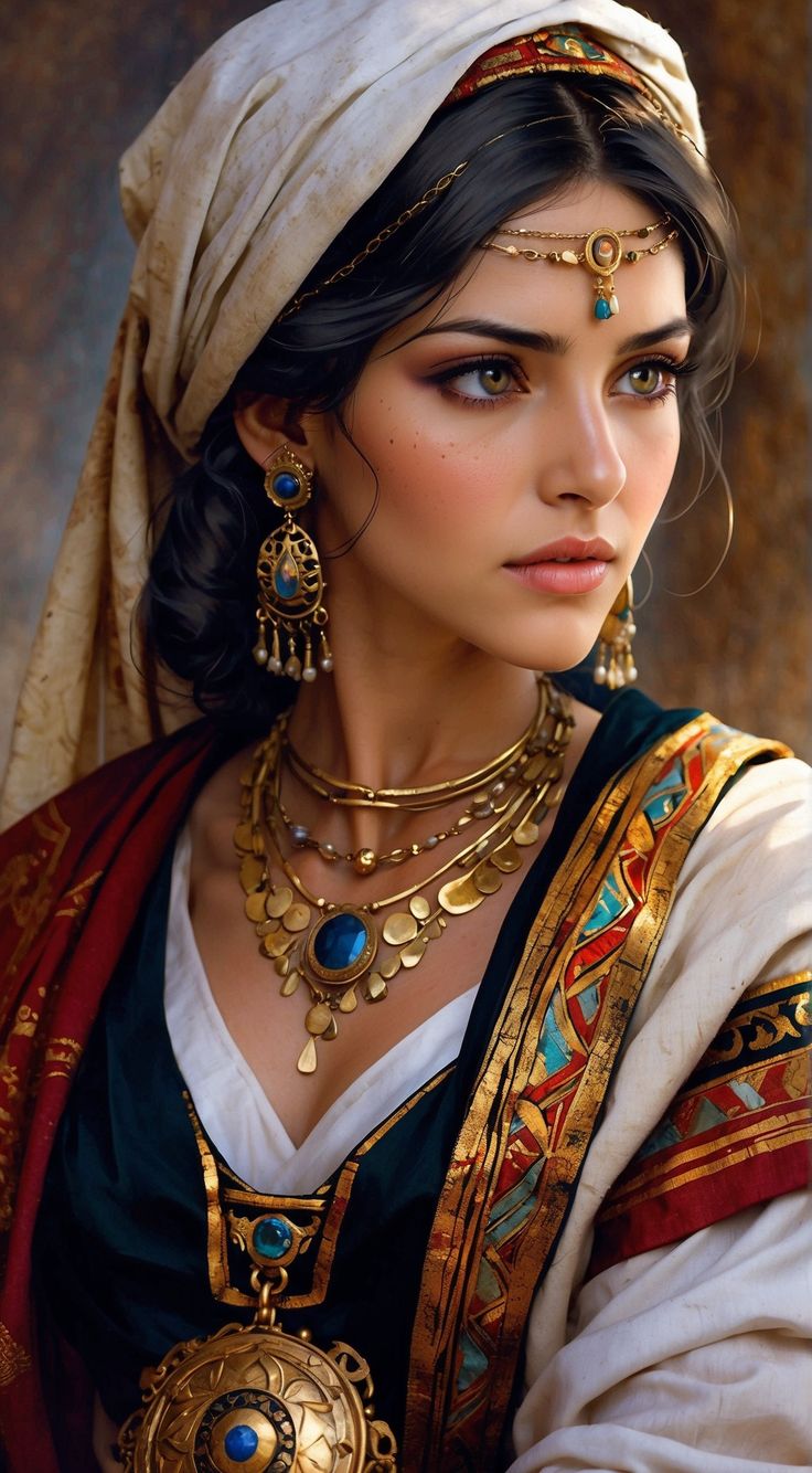 a painting of a woman wearing jewelry