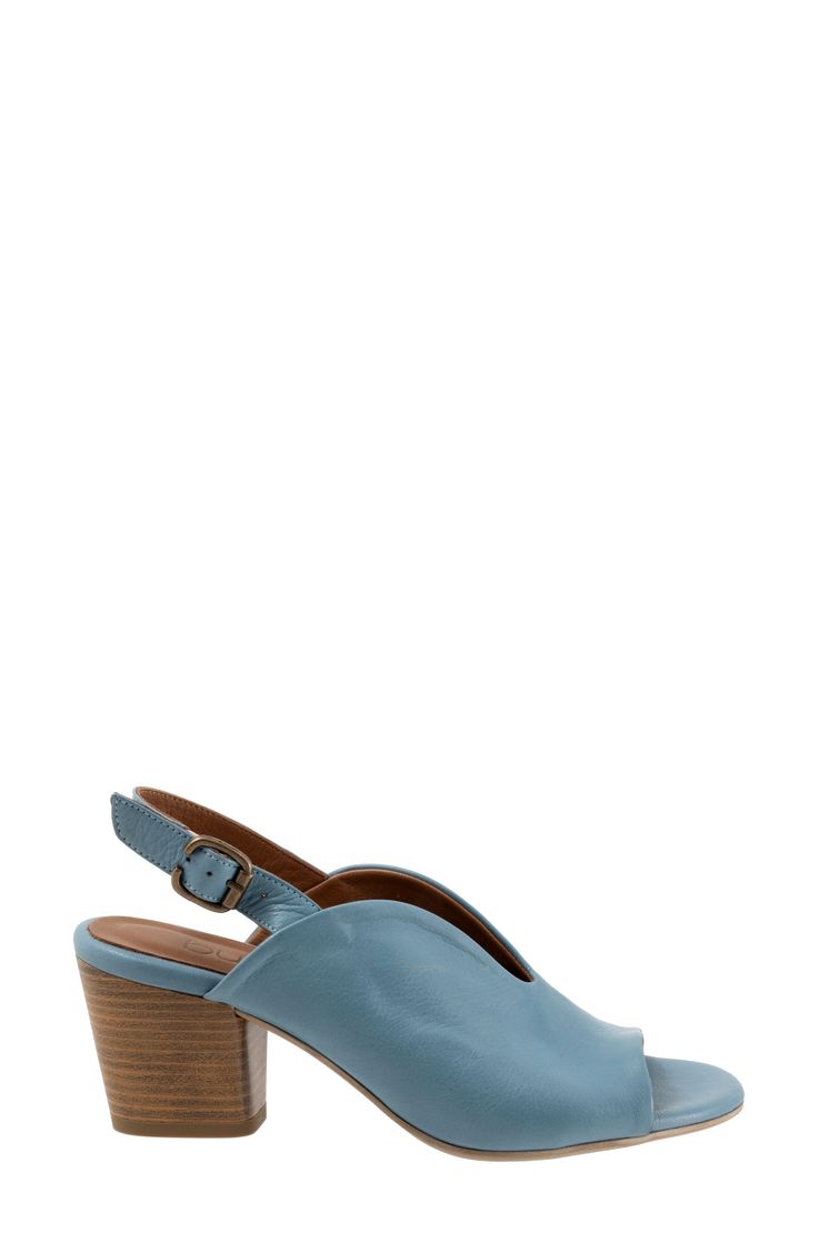 A rich leather upper and adjustable slingback strap elevate a weekend-ready sandal lofted by a stacked block heel. 2 1/2" heel Adjustable slingback strap with buckle closure Leather upper and lining/rubber sole Made in Turkey Blue Low Heel Slingback Sandals For Spring, Spring Adjustable Slingback Sandals With Open Heel, Slingback Sandals With Removable Insole, Medium Width, Medium Width Slingback Sandals With Removable Insole, Blue Slingback Sandals With Buckle Closure For Spring, Casual Slingback Sandals With Block Heel And Removable Insole, Spring Slingback Block Heels With Sculpted Heel, Leather Slingback Pumps With Padded Heel For Summer, Casual Slingback Sandals With Block Heel