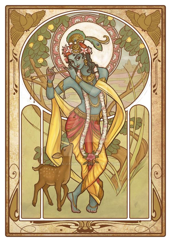 Krsna Nouveau by Nila-Vanwolf on DeviantArt Krishna Drawing, Blue Skin, Art Beat, Lord Rama, Psy Art, Pichwai Paintings, Baby Krishna, Hinduism Art, Vedic Art