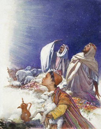 the three wise men are surrounded by sheep