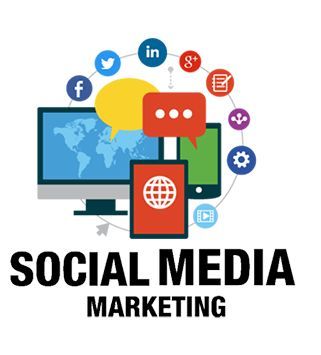 the words social media marketing surrounded by icons and speech bubbles in front of a white background