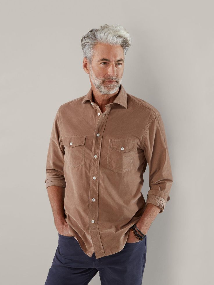 Your go-to blend of comfort and cool. Crafted in Europe, this 100% cotton pinwale shirt is an updated luxe take on the classic corduroy shirt. Designed for that perfect tucked-in or casually untucked look – or as a light layer worn open over your favorite tee. It features our signature Monterey semi-spread collar and double chest button flap pockets. 100% Cotton Signature Monterey semi-spread collar with removable collar stays Double chest button flap pockets Neck piping detail in signature Talb Classic Brown Shirt For Casual Gatherings, Classic Relaxed Fit Shirt With Corduroy Collar, Classic Shirt With Corduroy Collar And Relaxed Fit, Classic Brown Unstructured Top, Brown Long Sleeve Shirt For Casual Gatherings, Classic Relaxed Fit Corduroy Tops, Brown Cotton Shirt For Casual Gatherings, Brown Top With Corduroy Collar And Relaxed Fit, Unstructured Brown Collared Shirt